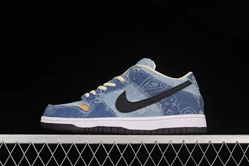All Categories Nk SB Dunk Series Nk SB Dunk Low Low-top skate shoes Circlecustom x Nk Dunk Low joint custom model Cashew flower denim low-top skate shoes BQ6817-168